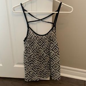 Cross strap back geometric pattern tank